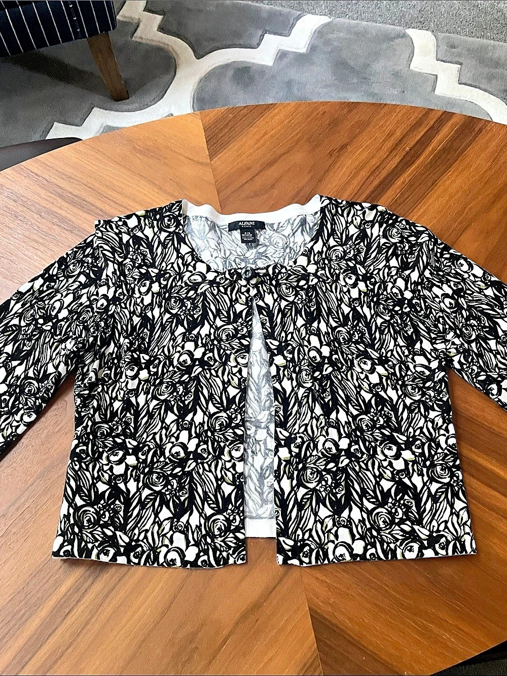 Alfani Floral Cardigan Black & White, with Green, Size P/S, Like New